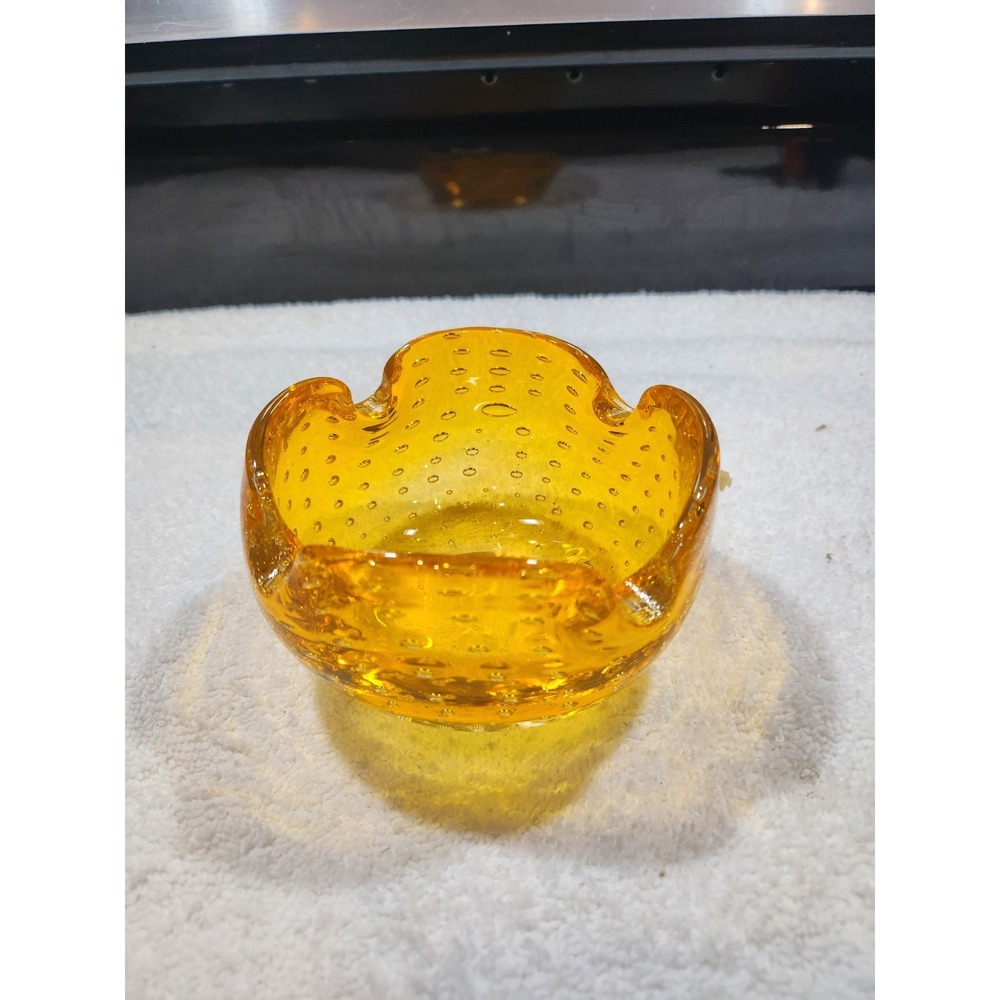Vintage~Murano ~Orb~bowl~Ashtray~Orange ~Blown Art Glass ~Controlled bubbles MCM
